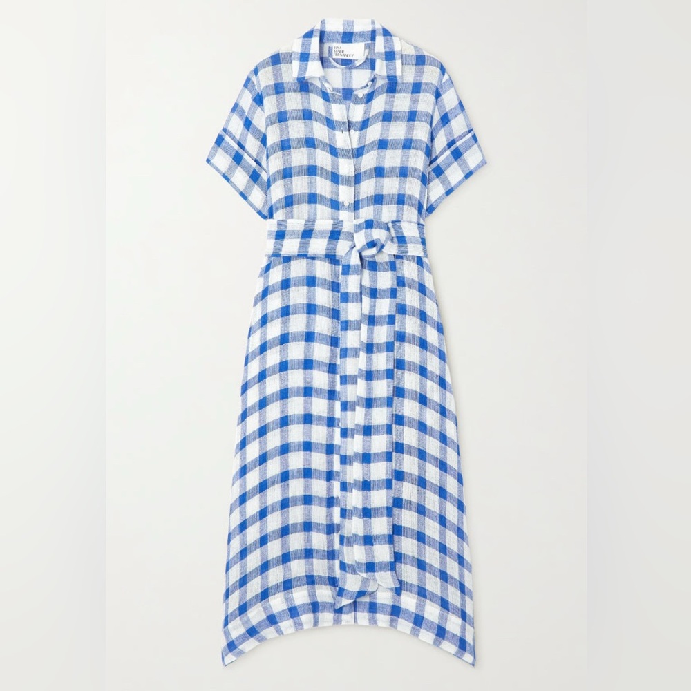 Lisa Marie Fernandez Blue and White Plaid Dress gingham Chios gauze